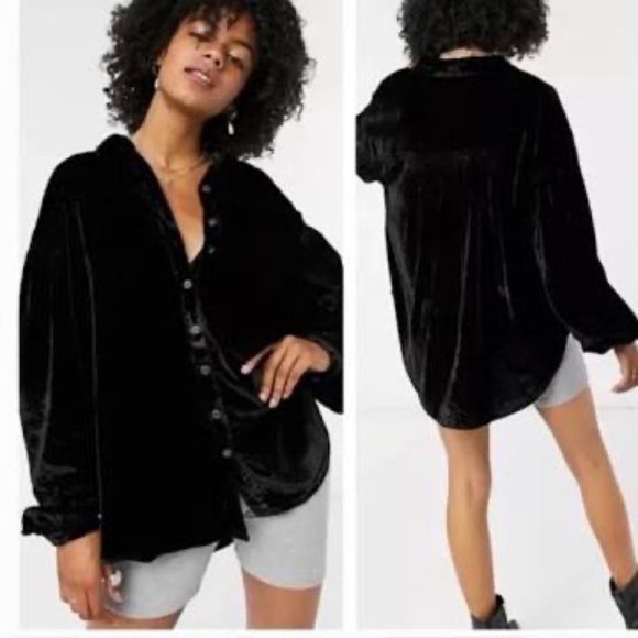 Free People La Luna Velvet Button Up Blouse - L - Picture 3 of 3
